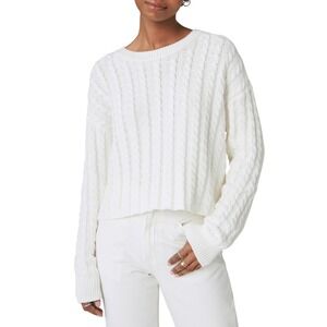 Lucky Brand Women's White Cotton Cable Knit‎ Cropped Sweater Long Sleeve XS Cozy